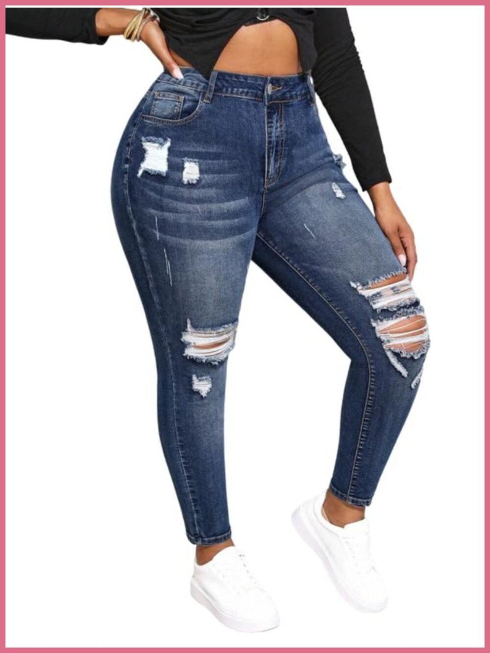 Plus Size High Waisted Stretchy Skinny Jeggings Ripped Distressed Jeans